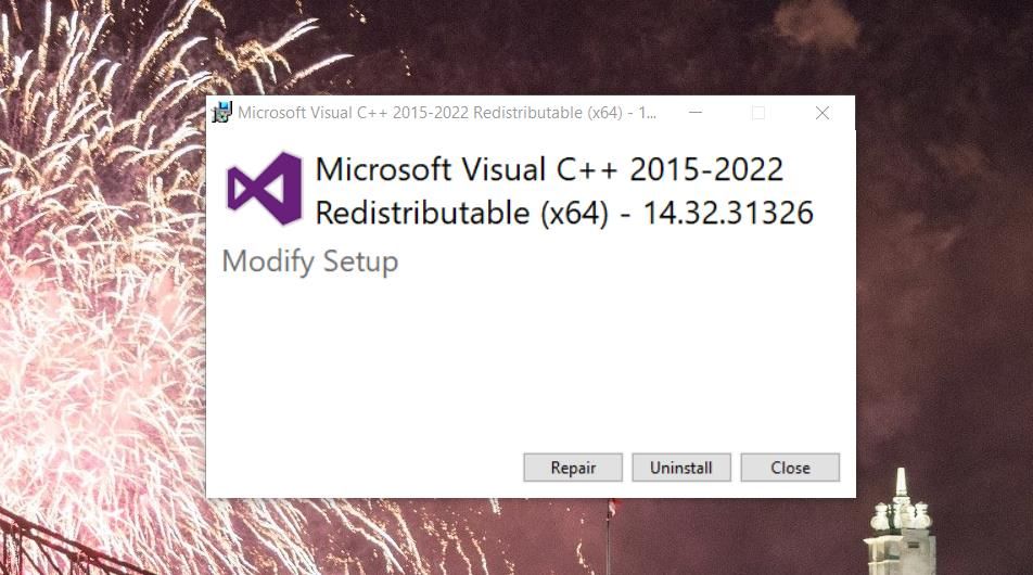 The Visual C++ 2015-2022 window