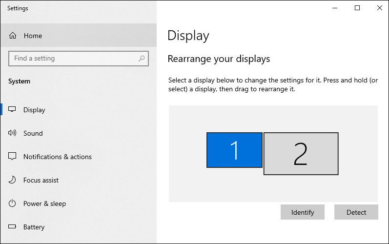 Display settings of Windows 10