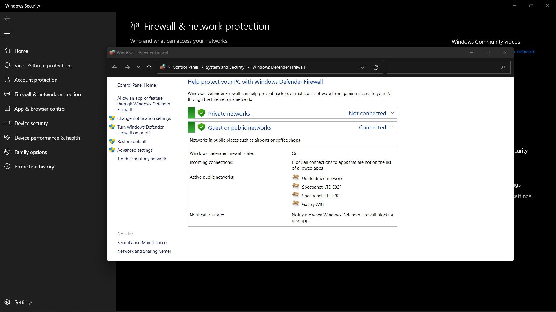 An image of the windows defender firewall