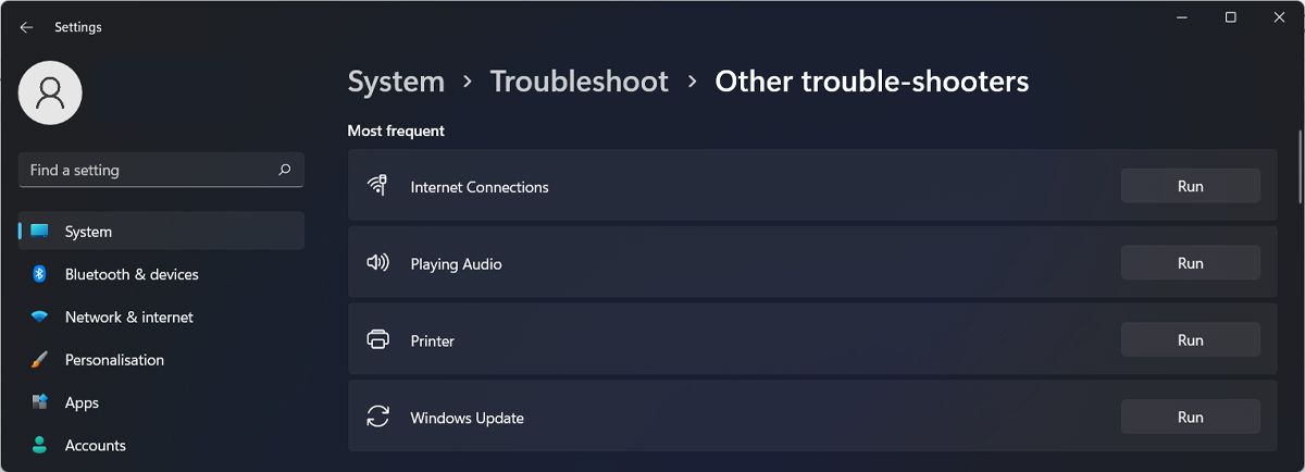 Windows update troubleshooter in Windows 11