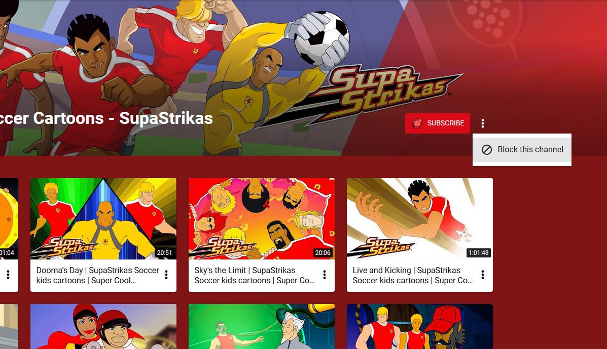 youtube kids block channel on channel page