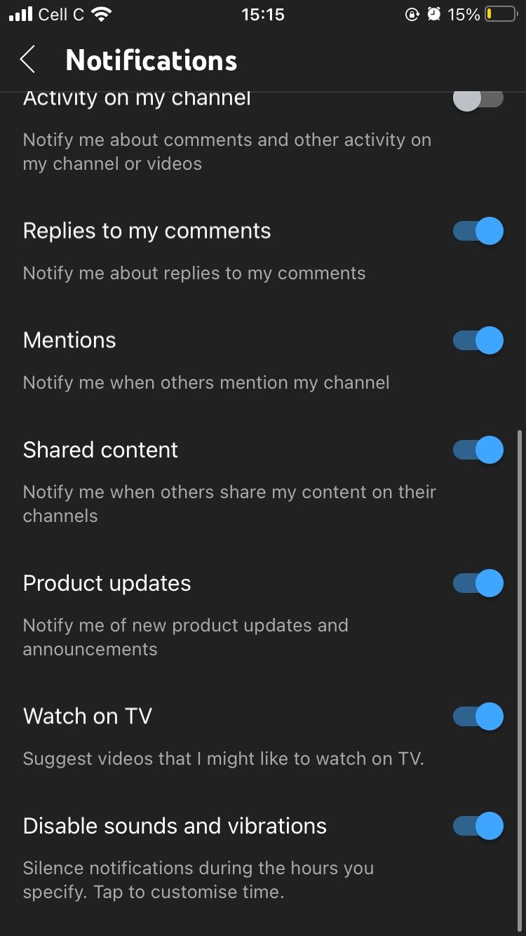 youtube mobile app notification options
