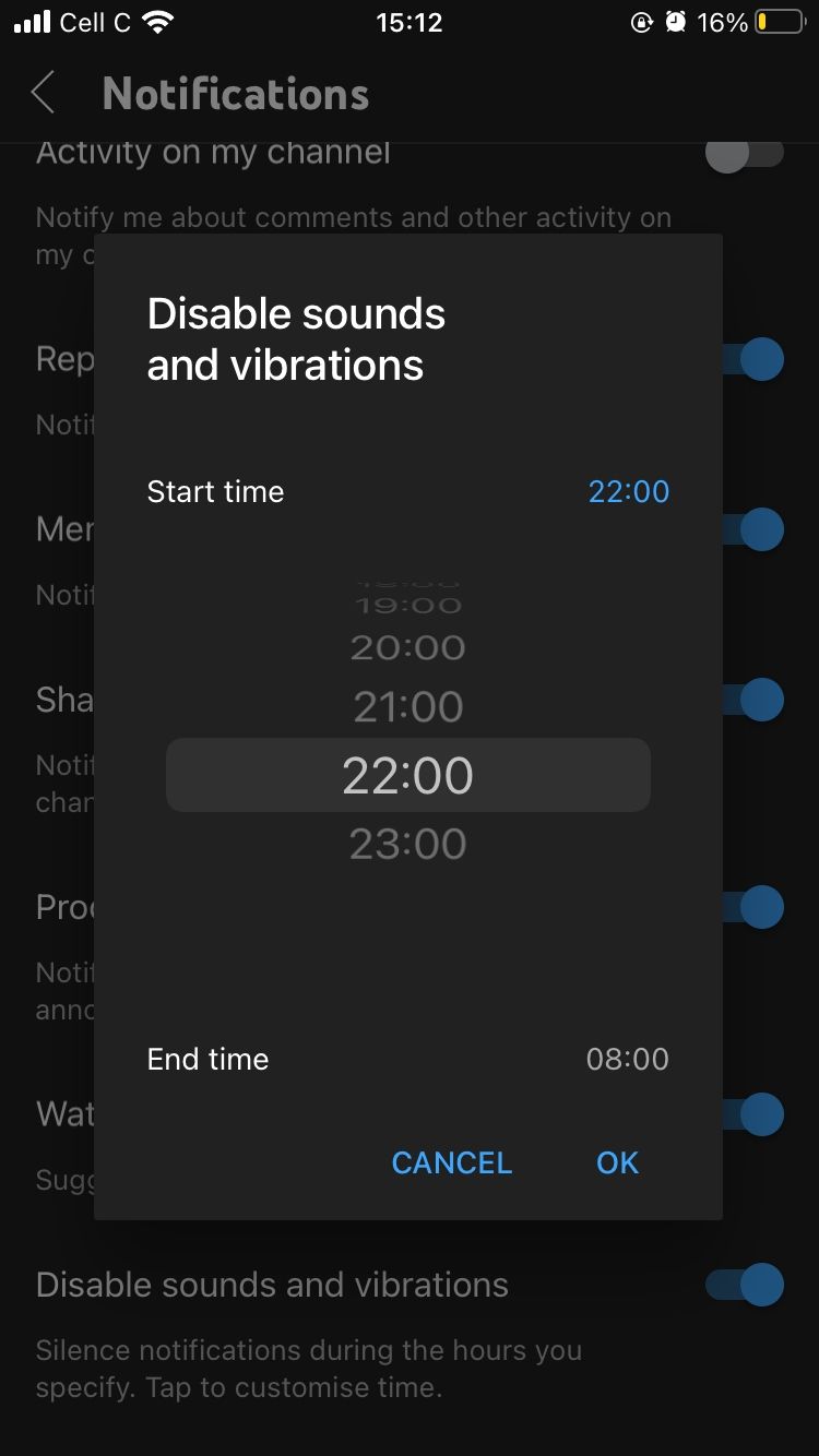 youtube mobile notification options for disabling sounds and vibrations