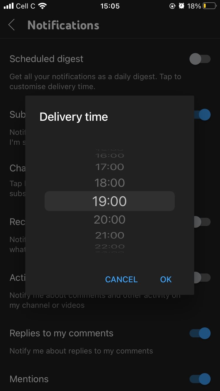 youtube mobile notification options for scheduled delivery time