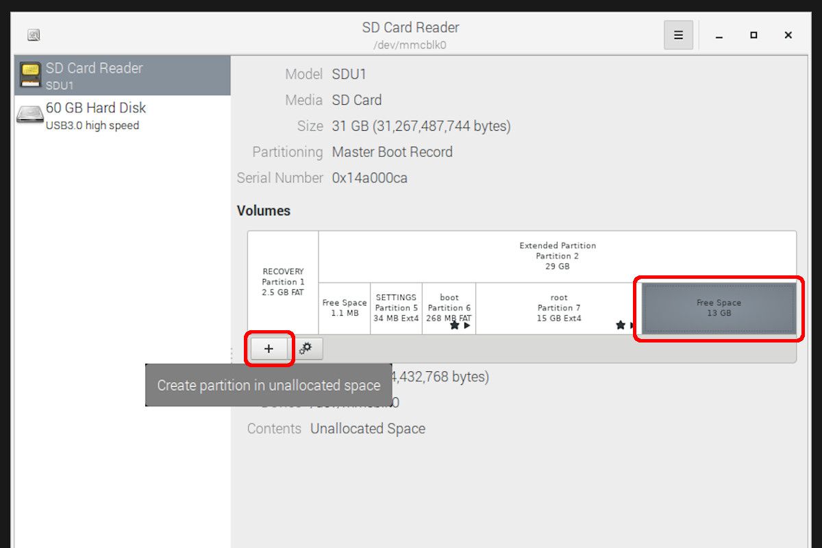 Create partition from free space using disks tool