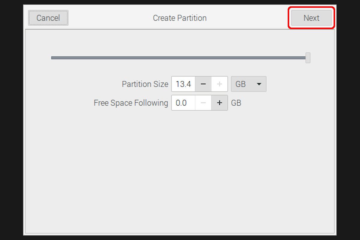 Choose partition size using disks tool