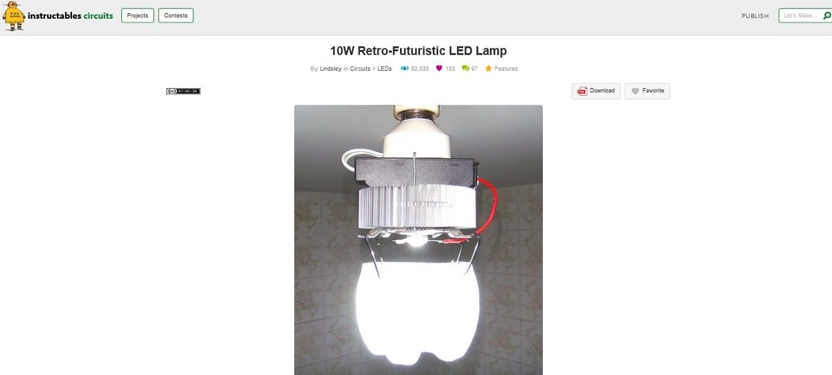 A screengrab of 10W Retro-Futuristic LED lamp project page