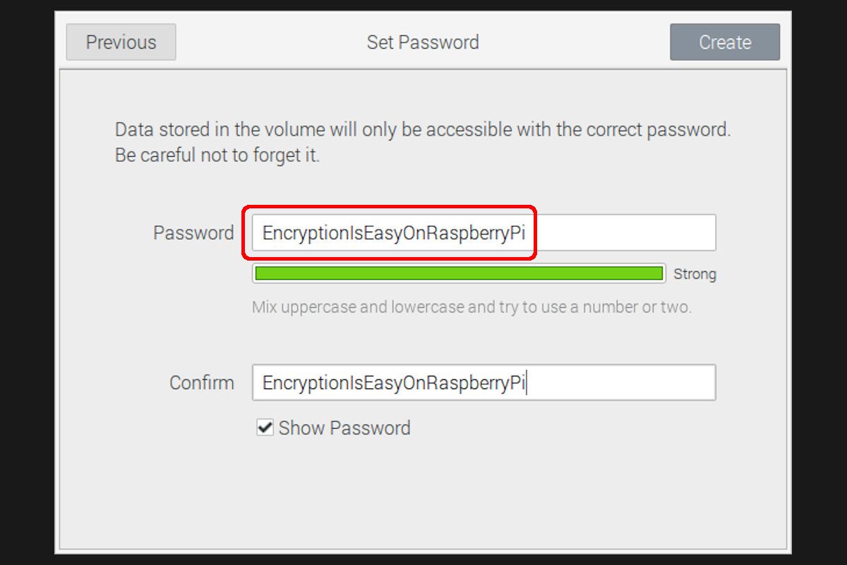 Choose encryption passphrase password using disks tool
