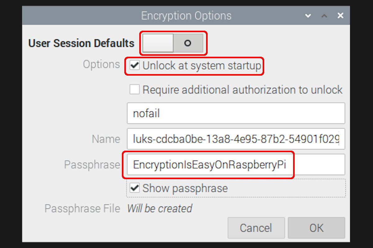Generate encryption configuration file using disks tool