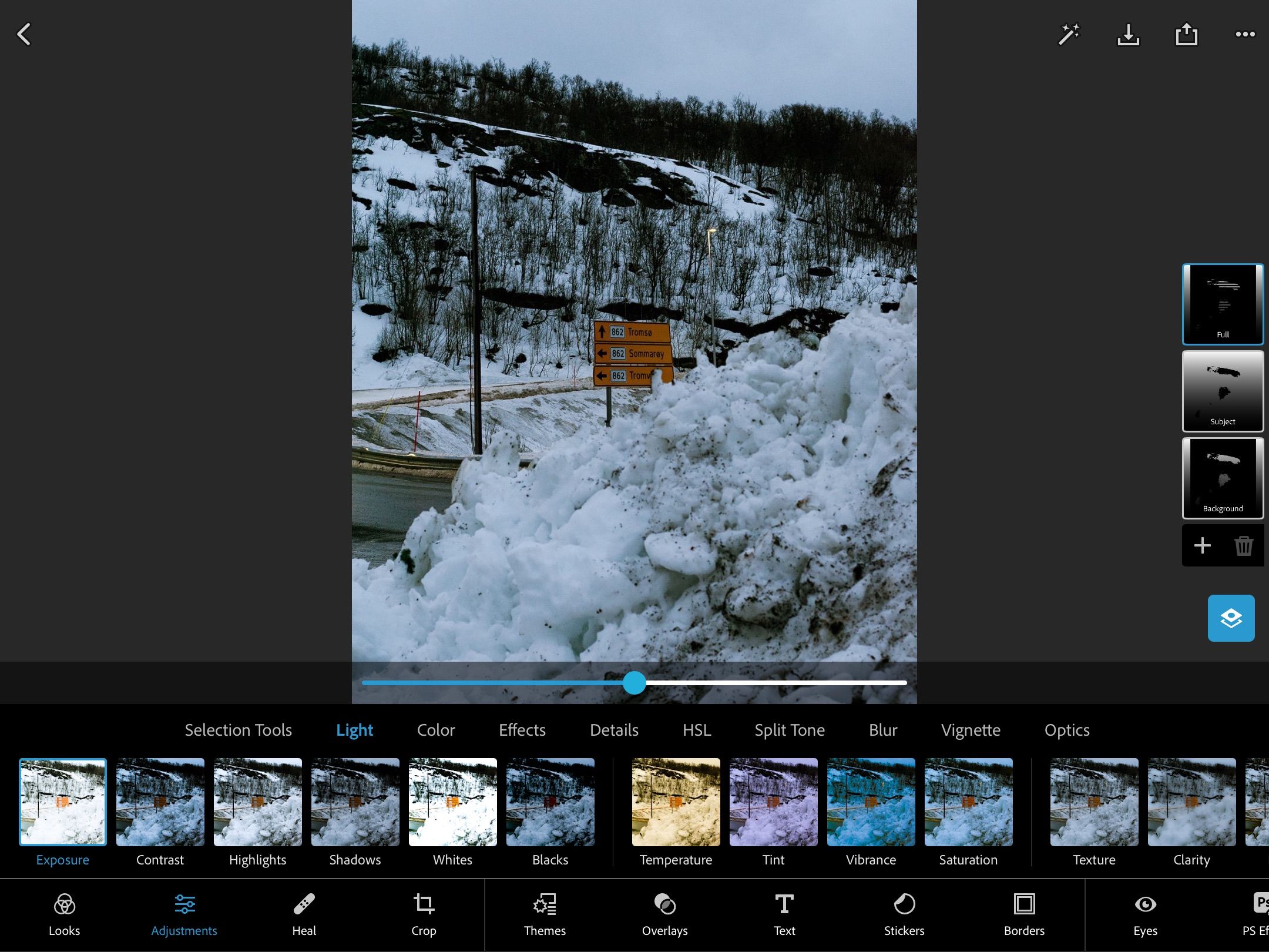 screenshot of image editing options in photoshop express