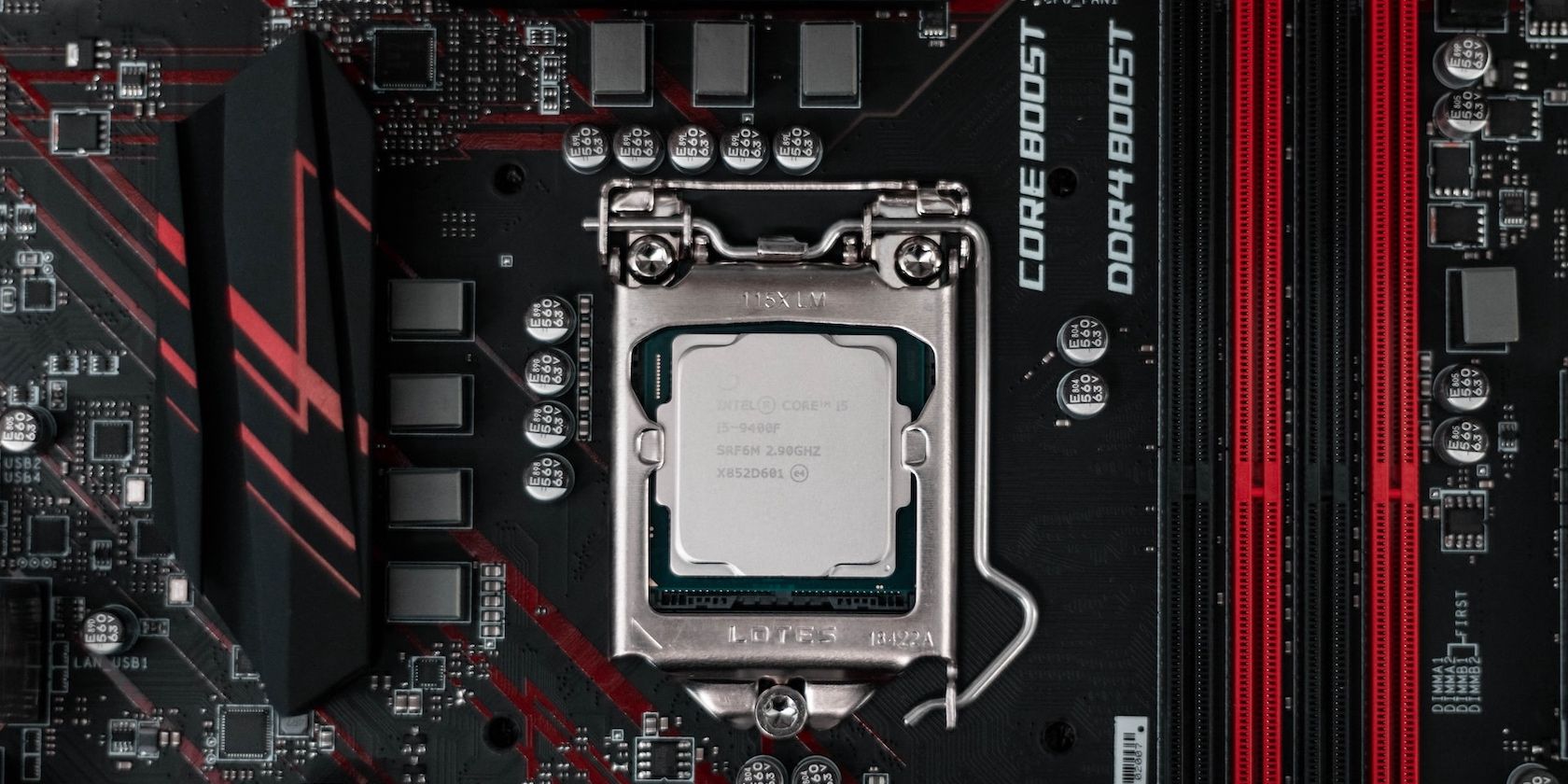 An Intel CPU on a motherboard