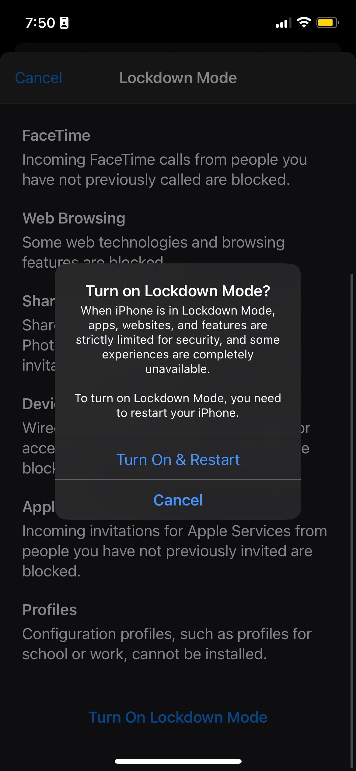 Activating Lockdown Mode iPhone