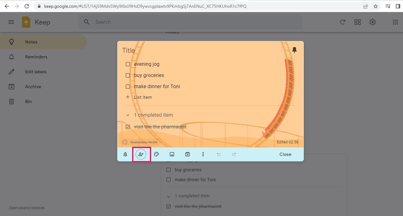 افزودن همکاران به فهرست در Google Keep