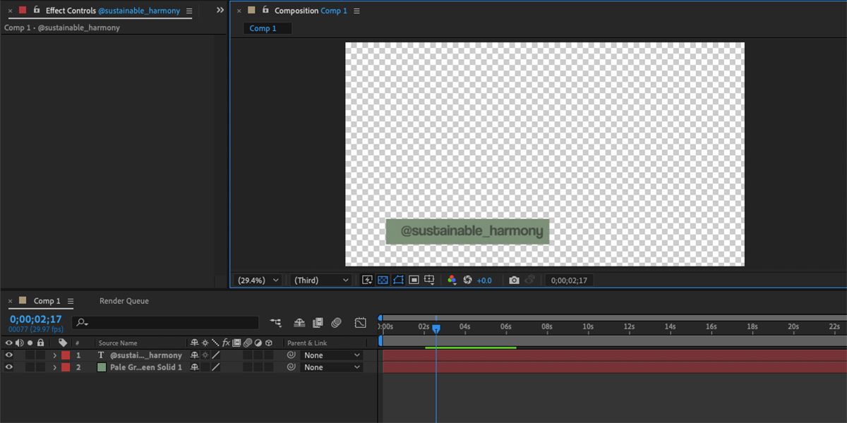 After Effects interface with small graphic in lower left hand corner of composition.