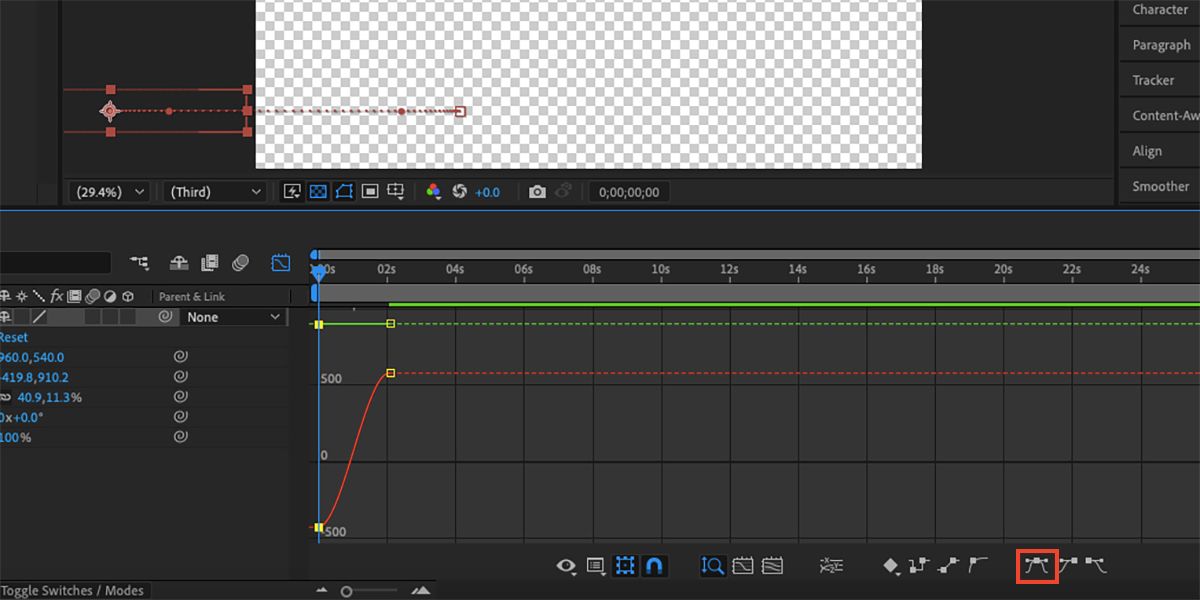 After Effects interface with Easy Ease icon highlighted.