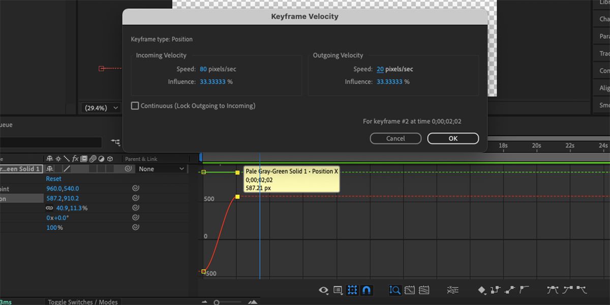 After Effects interface with Keyframe Velocity dialog box.