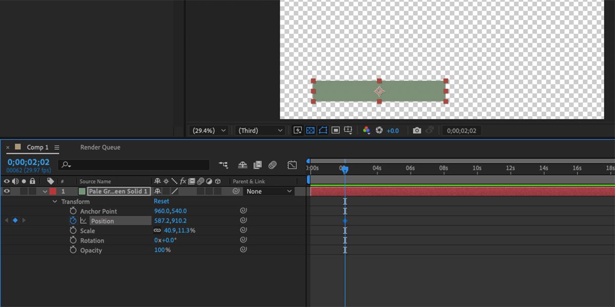 After Effects video timeline with one keyframe set to Position.
