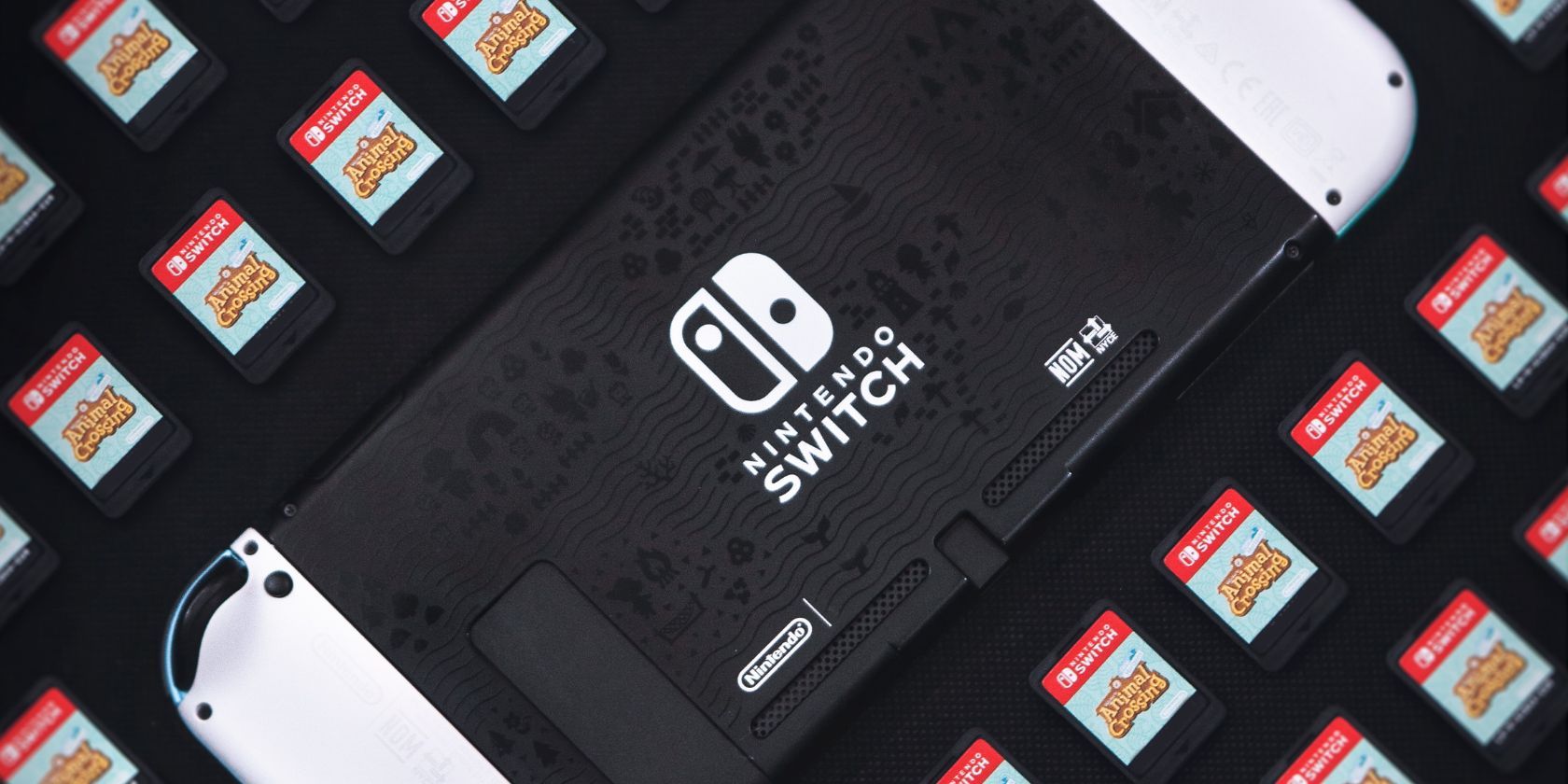 Animal Crossing game cartridges and themed switch