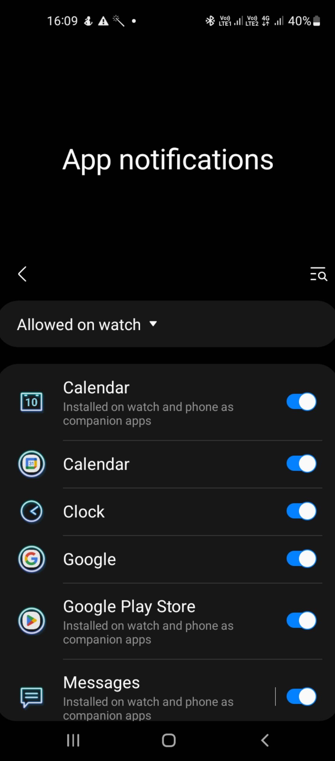 Allow or disable notifications on smartwatch
