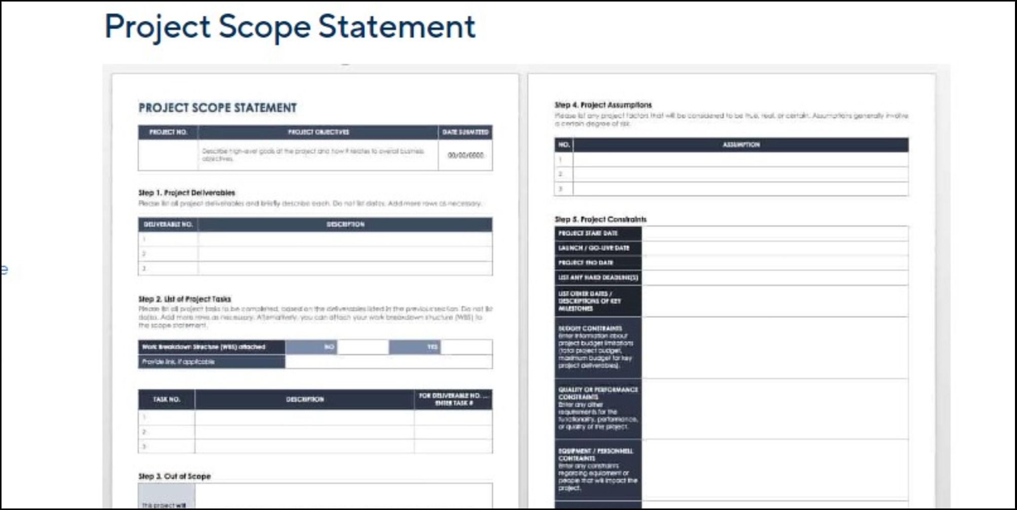 Project scope template in Smartsheet