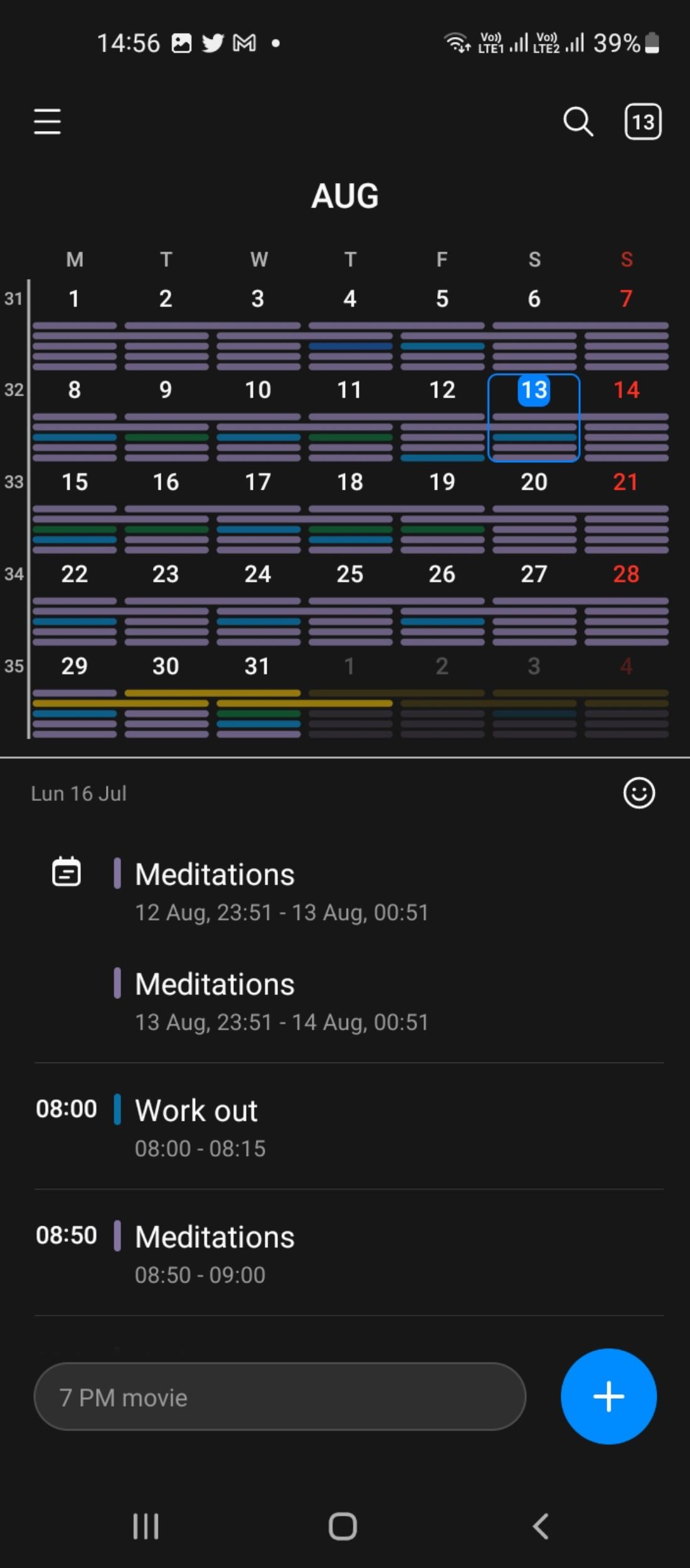 Interface in Samsung Calendar