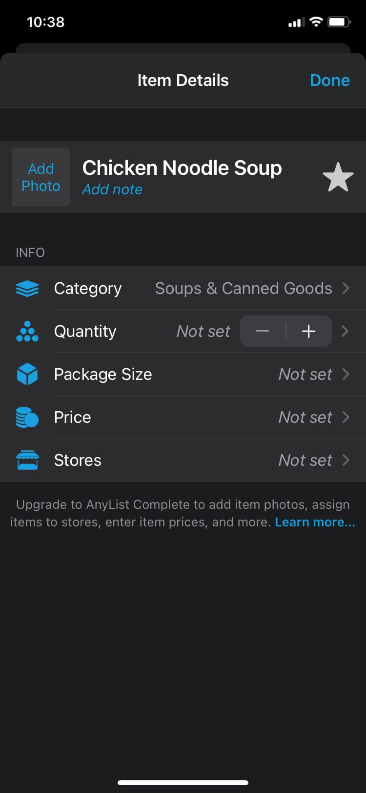 AnyList add an item