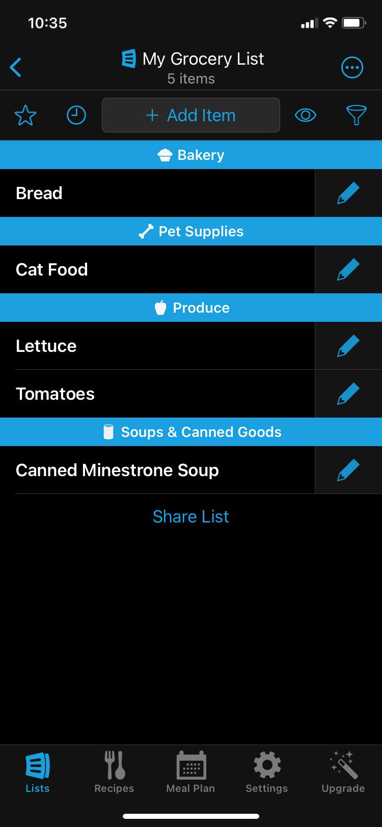 AnyList app starter grocery list