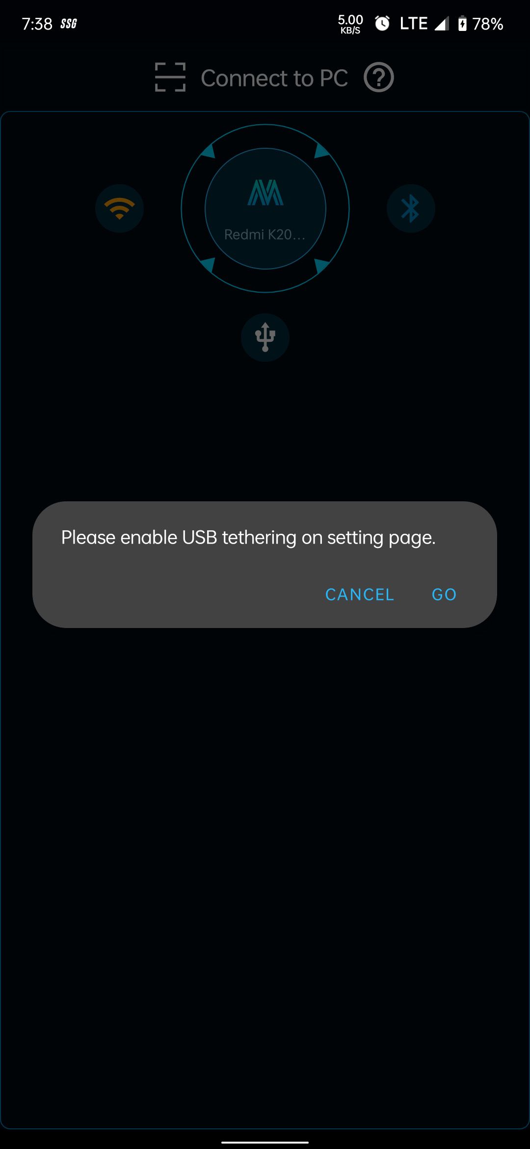 App asking to enable USB Tethering