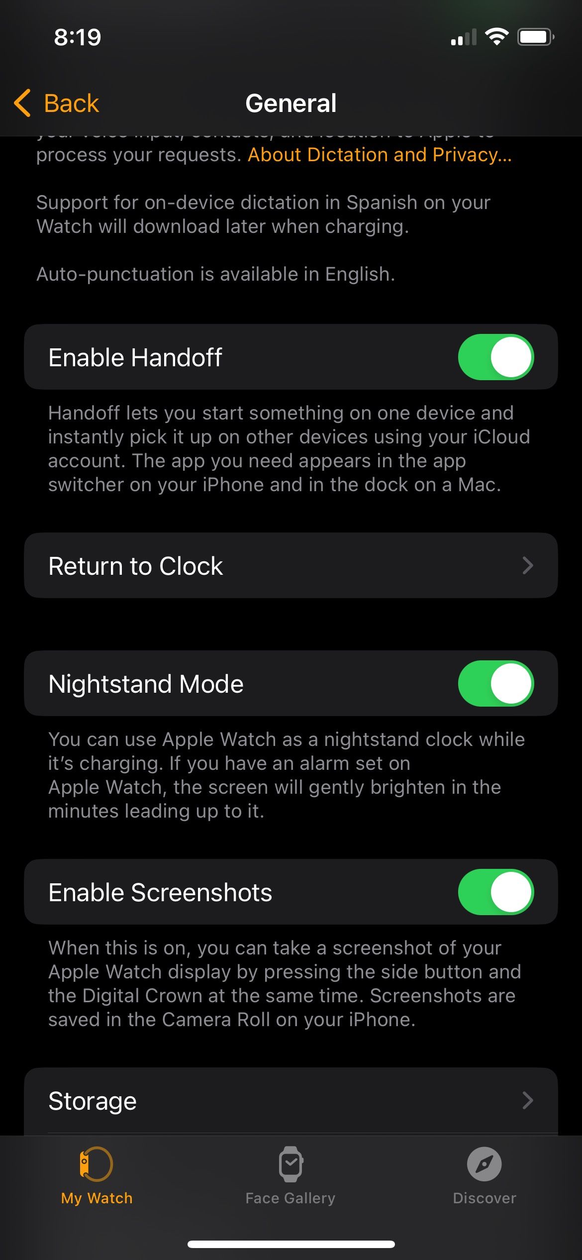 Apple Watch General Settings iPhone