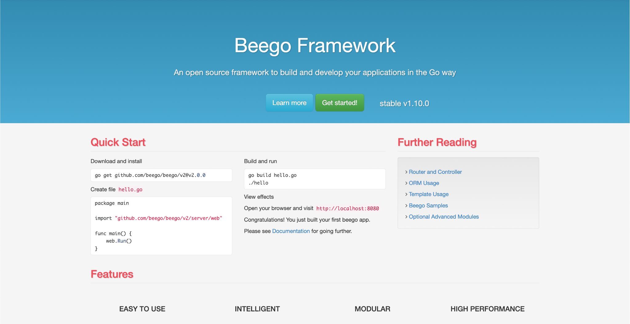 Beego framework homepage