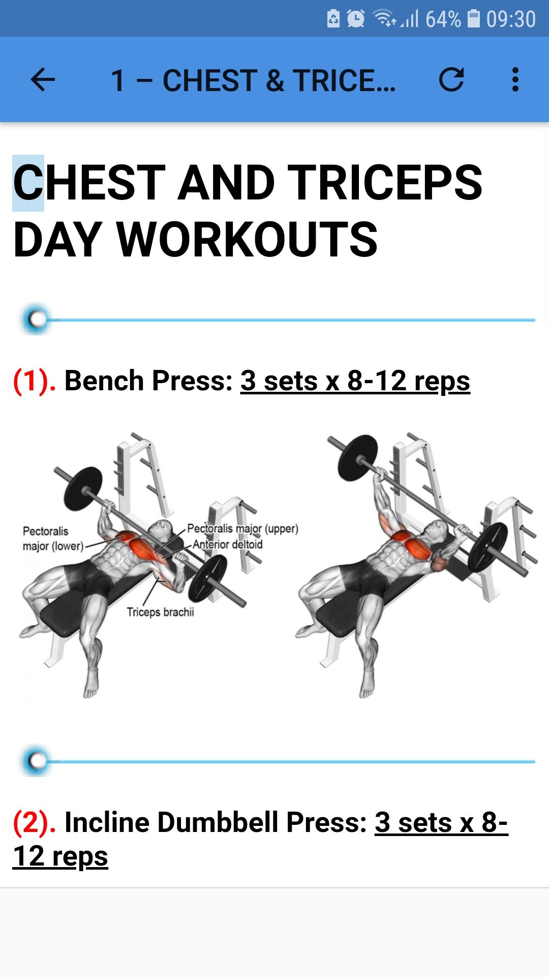 Beginners Gym Workout mobile fitness app chest triceps