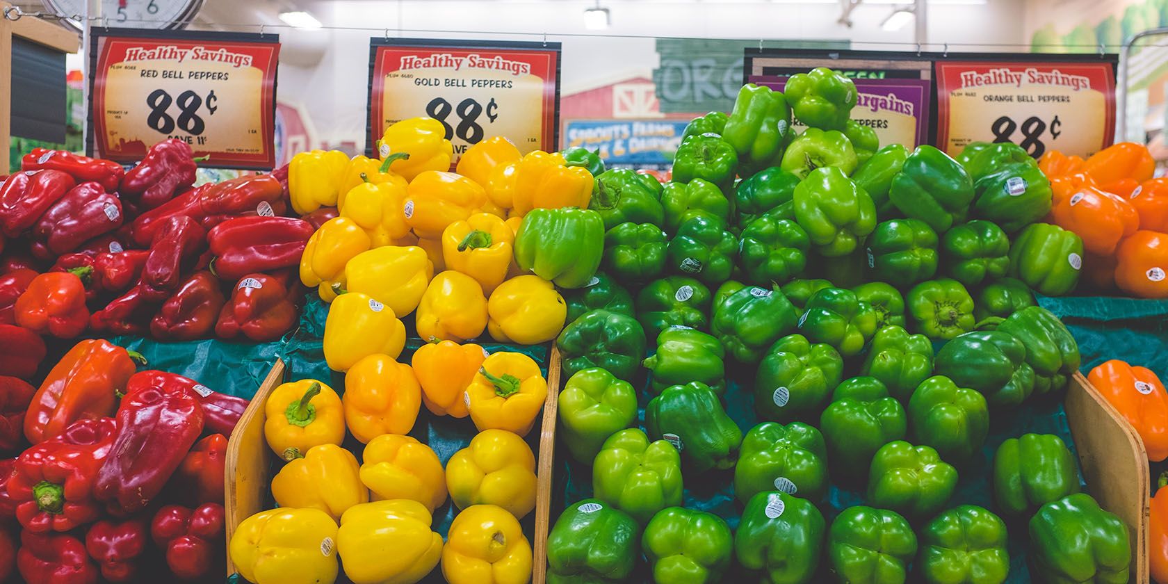 Bell peppers in a grocery store