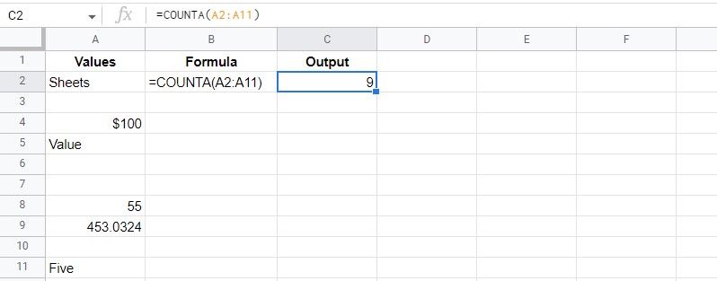 COUNTA with invisible data