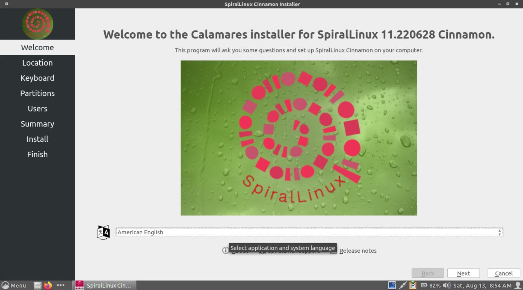 Spiral Linux installer within a Virtual Machine