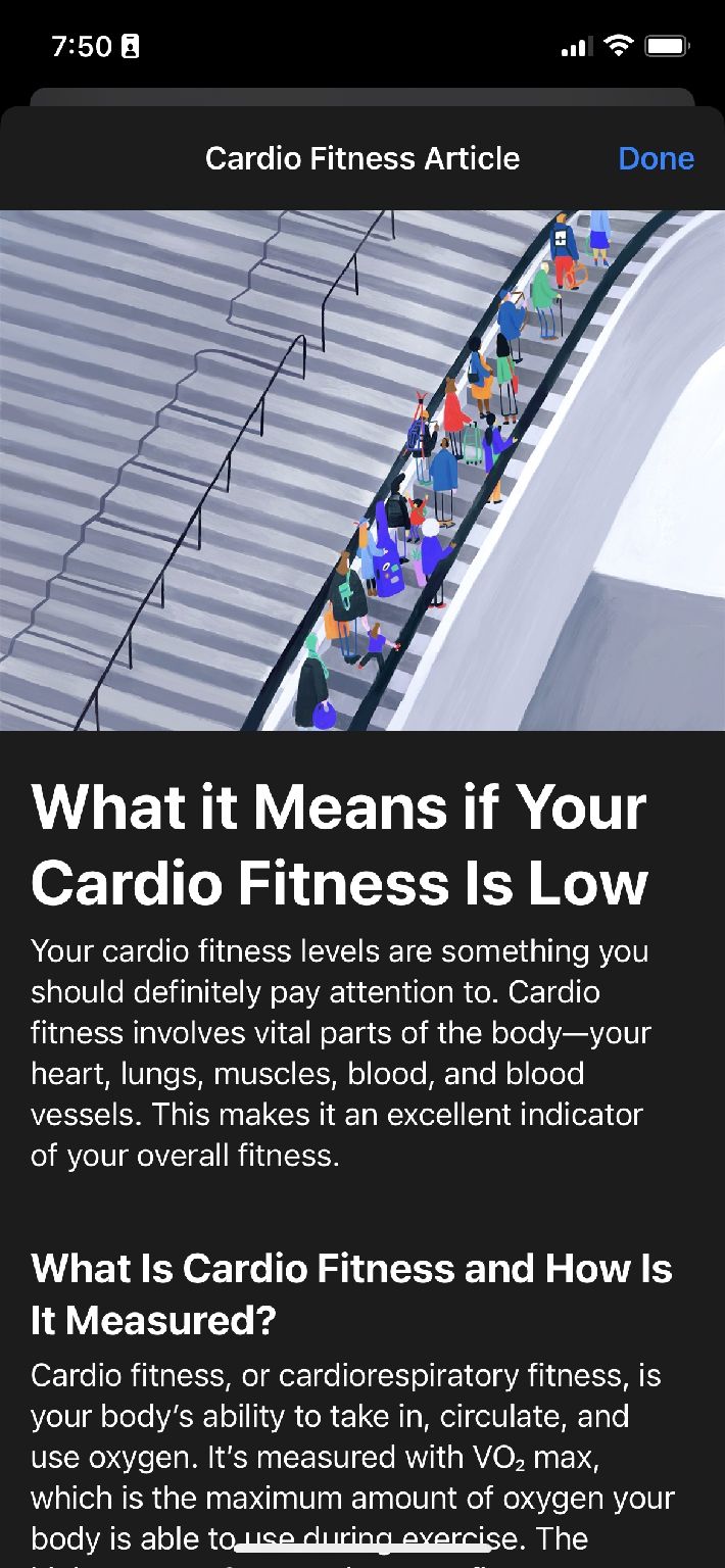 Cardio fitness information Health app iPhone