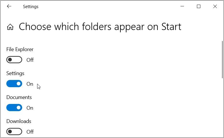 Choosing the folders that should appear on the Start menu