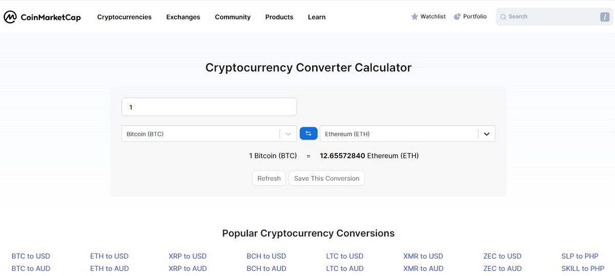 Calculating Bitcoin to Ethereum conversion rate on CoinMarketCap
