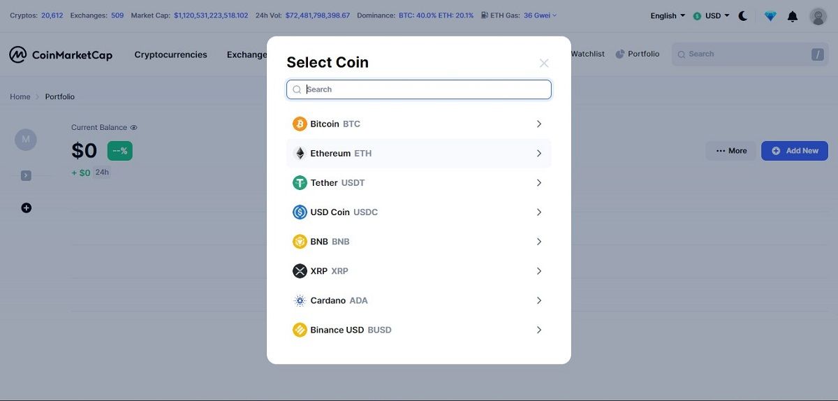 Adding a transaction on CoinMarketCap