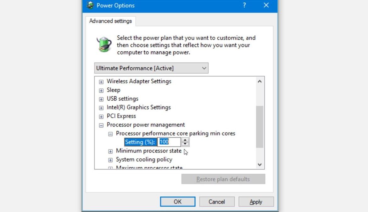 Configuring the Core Parking Tool Using the Power Plan Settings