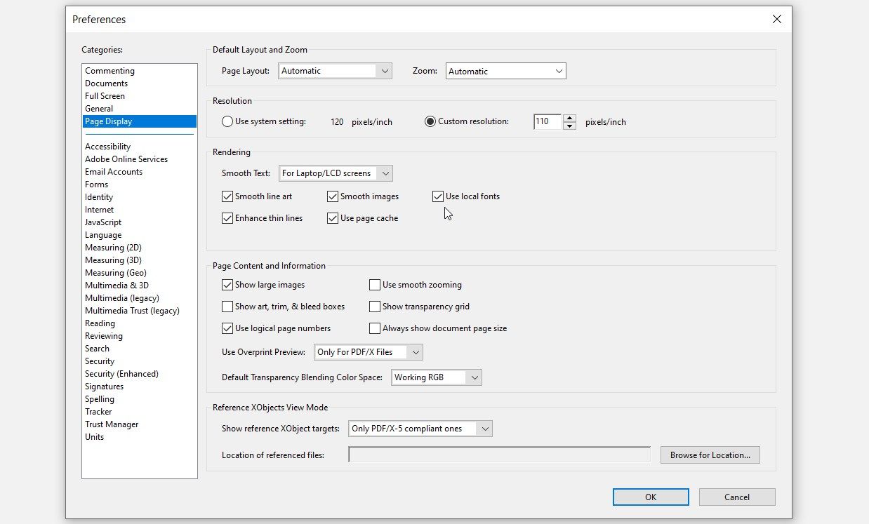 Configuring the Preferences Settings on Adobe Reader