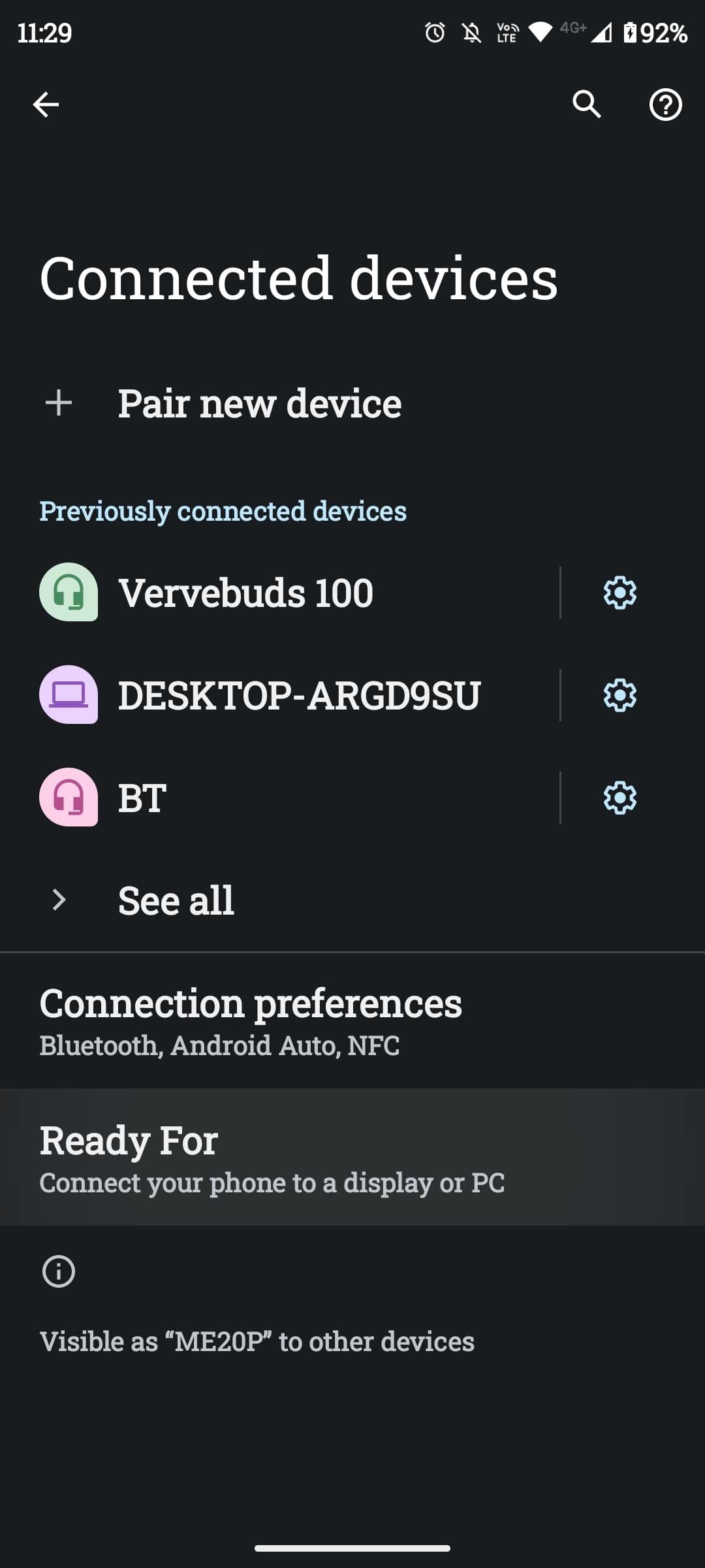 Screenshot of Android connected devices options
