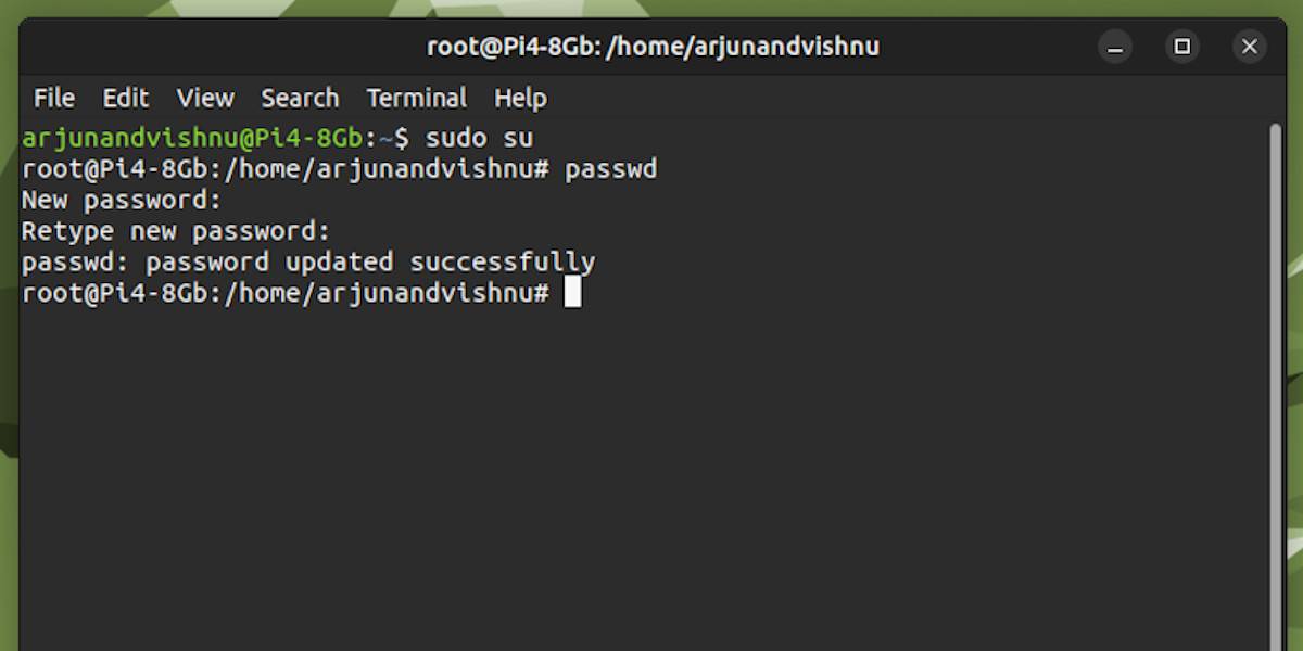 Creating a password for the Super User in Terminal