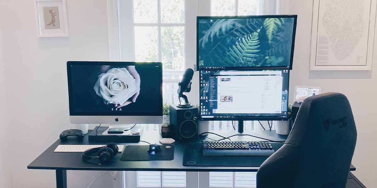 Desk setup with three different screen types