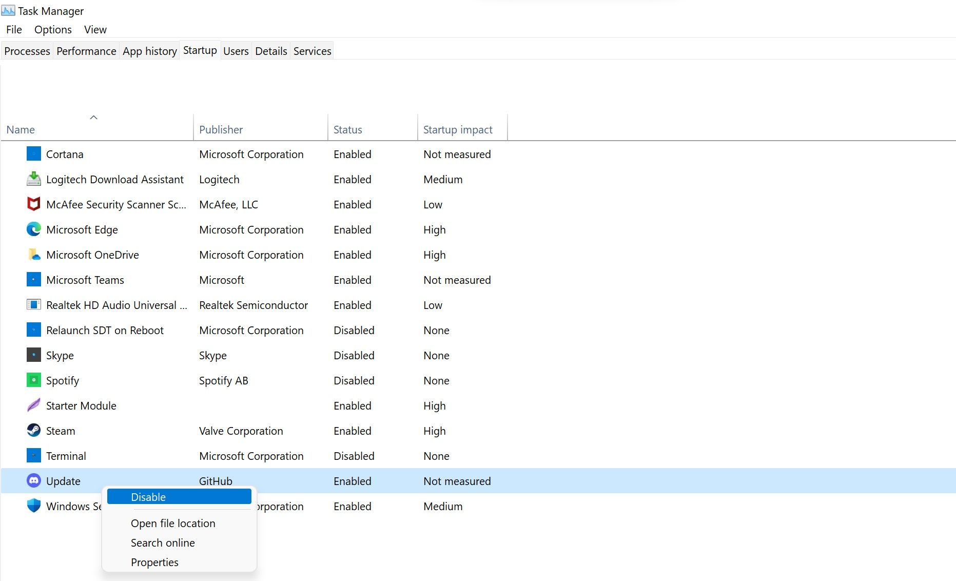 Vô hiệu hóa Discord Updates trong Windows Startup Task Manager