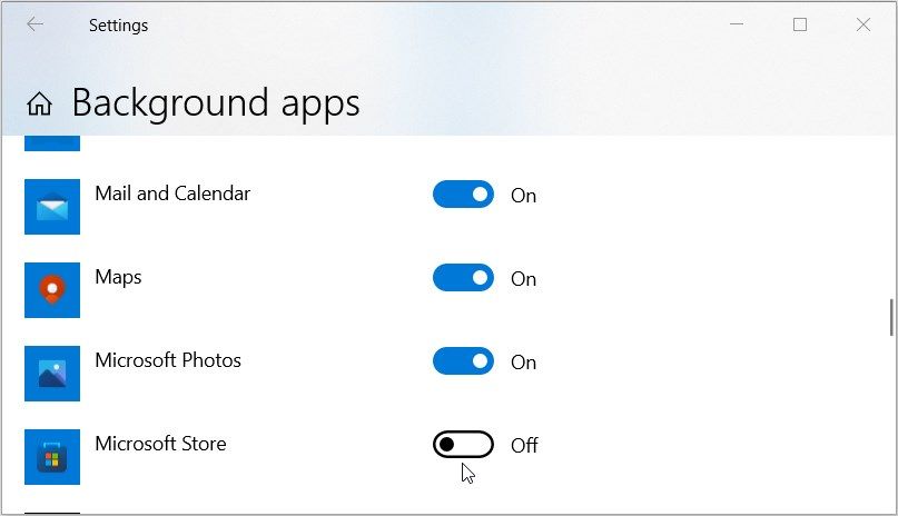 Disabling the Microsoft Store to run in the background