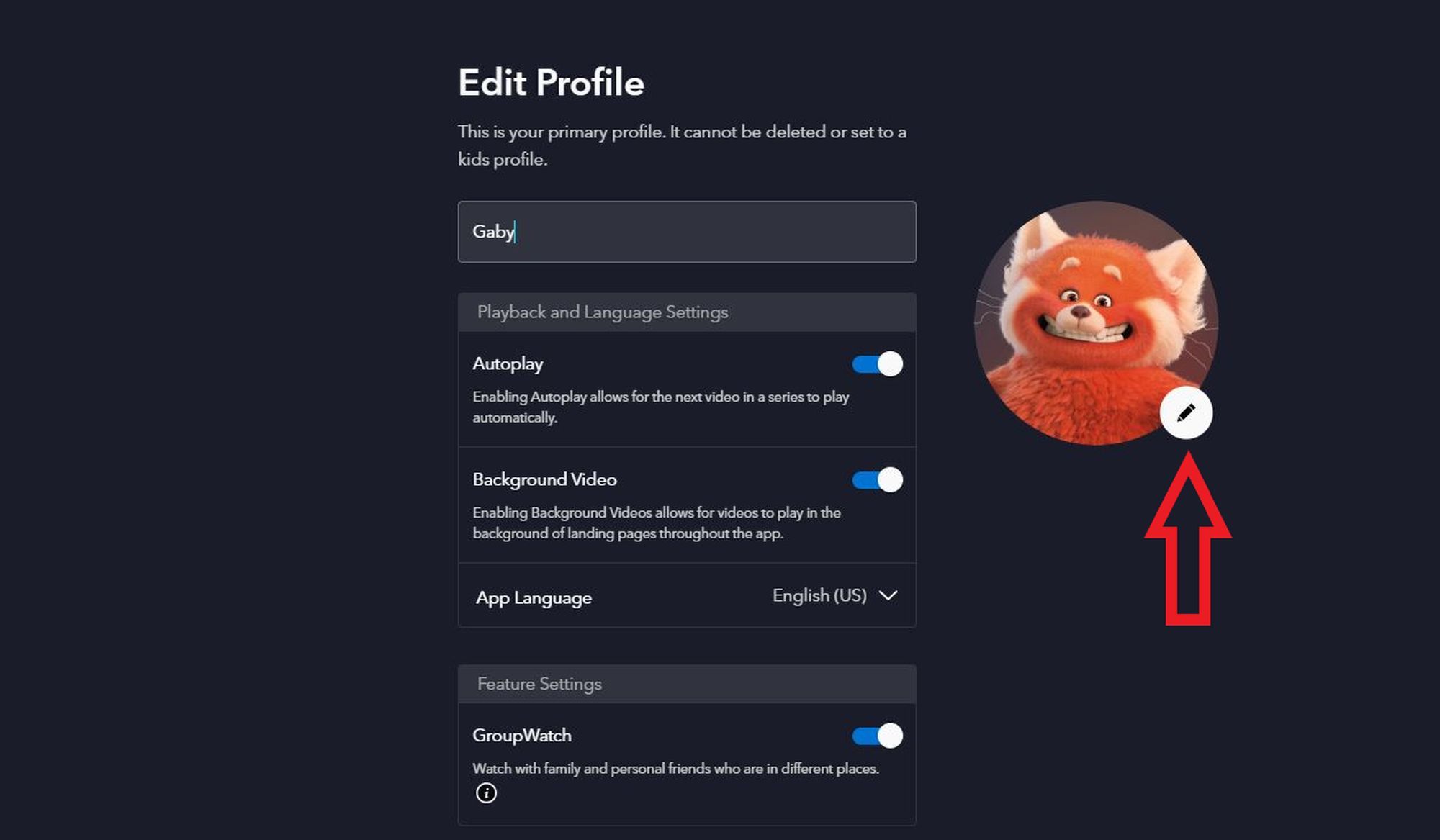 Disney+ profile avatat change on desktop
