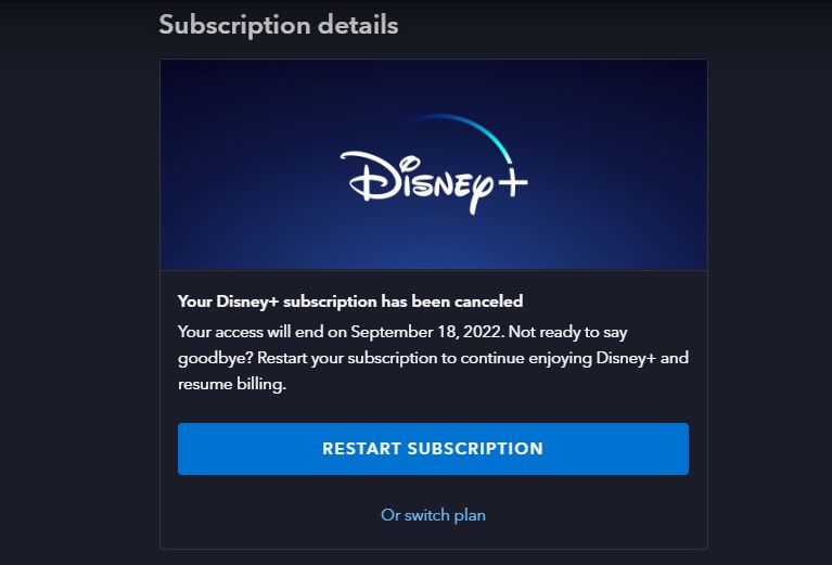 Disney+ cancelled prompt