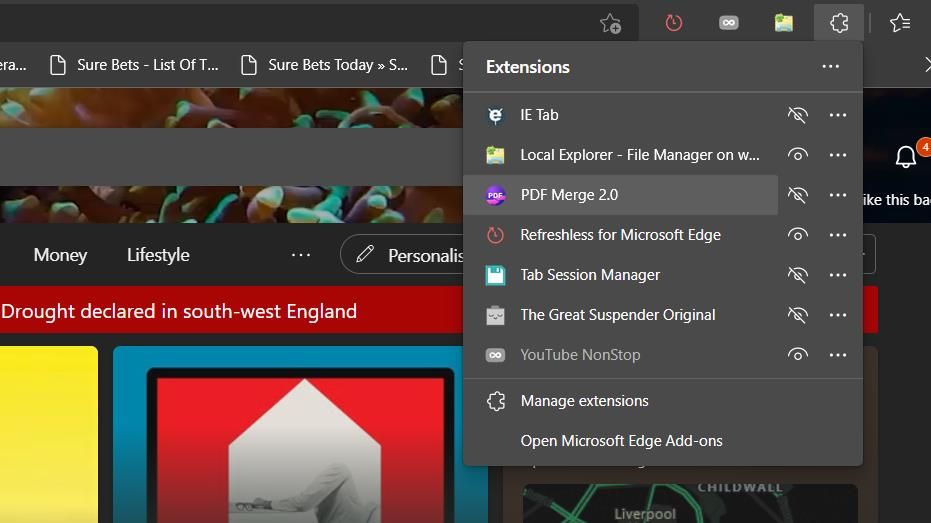 The Extensions button in Edge
