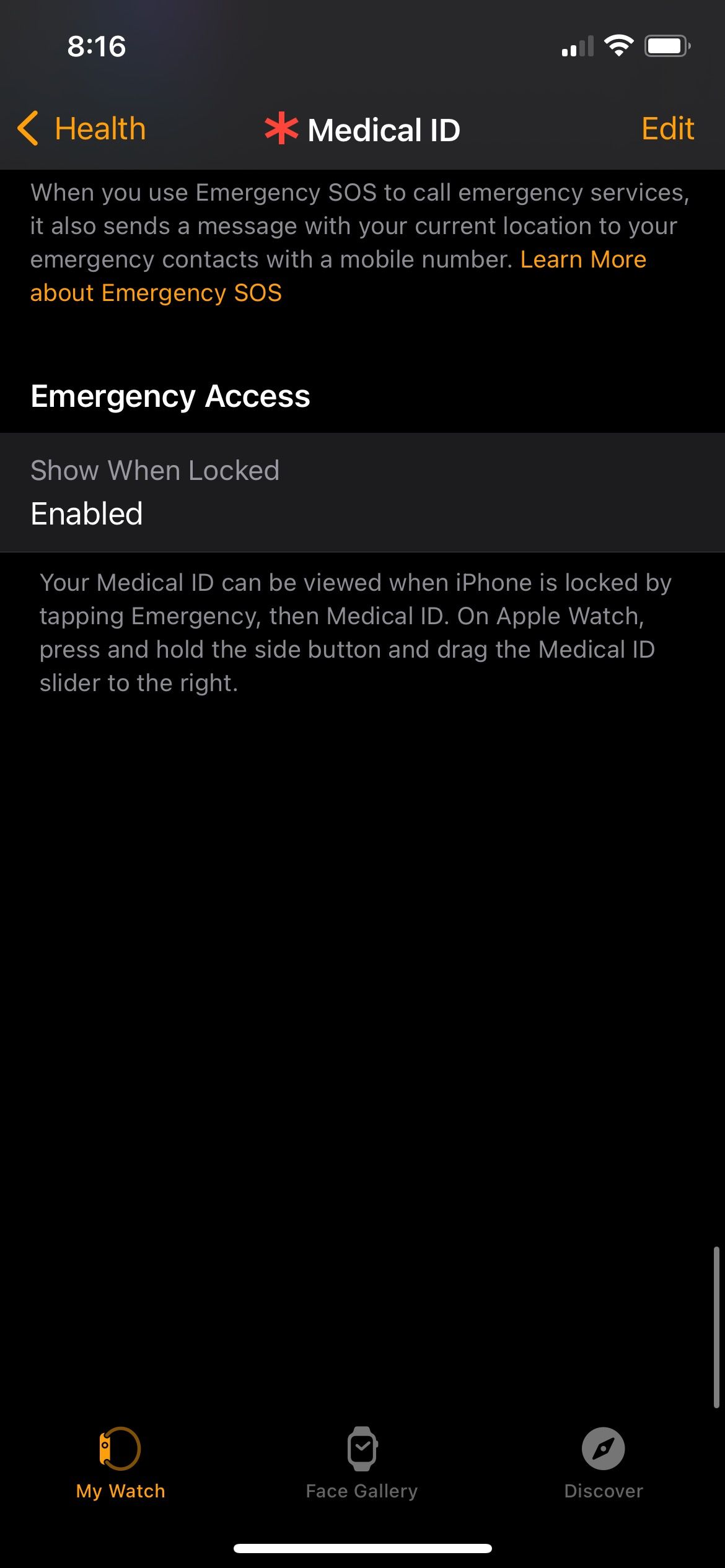 Edit Medical ID iPhone