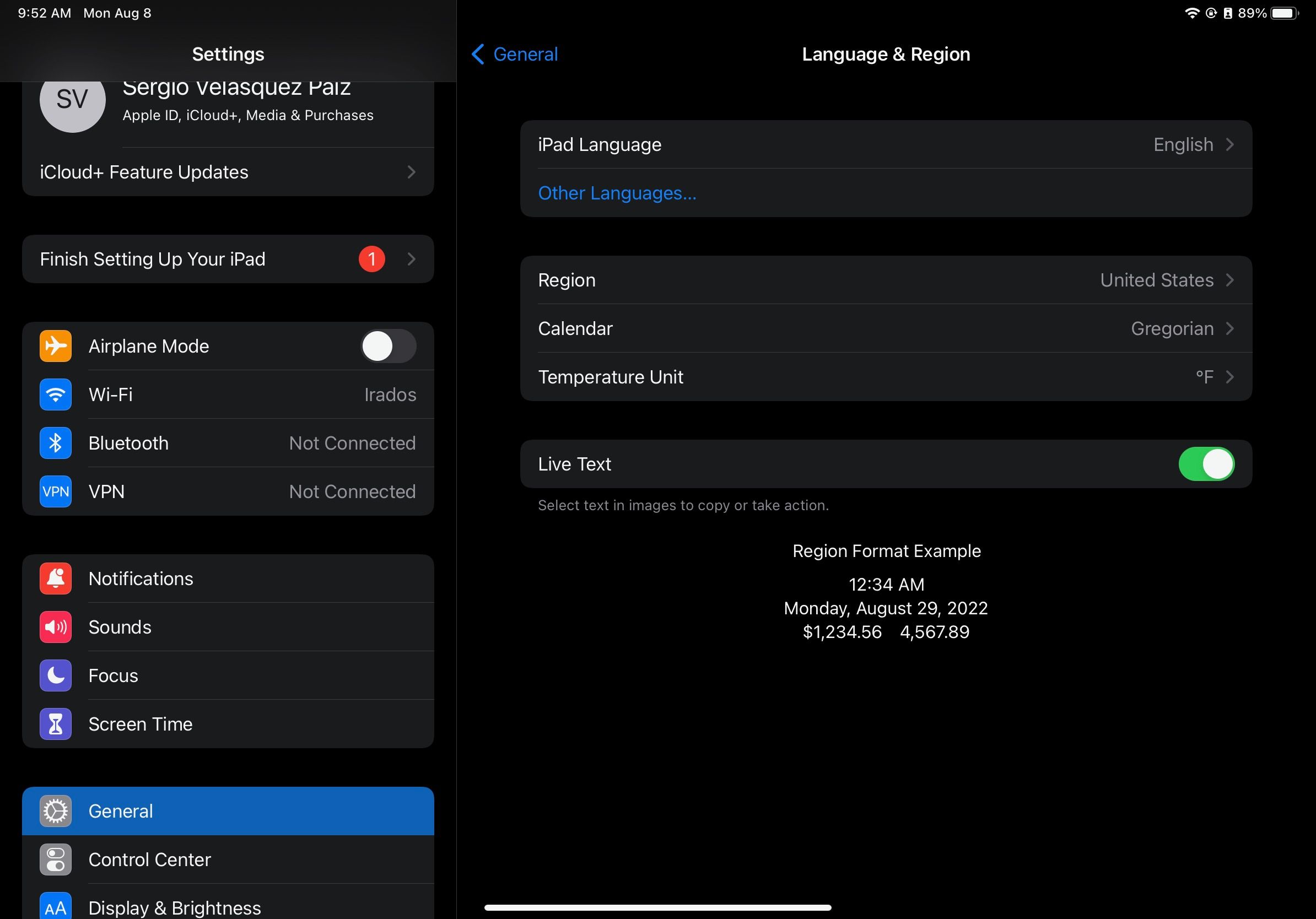 Live Text iPad را فعال کنید